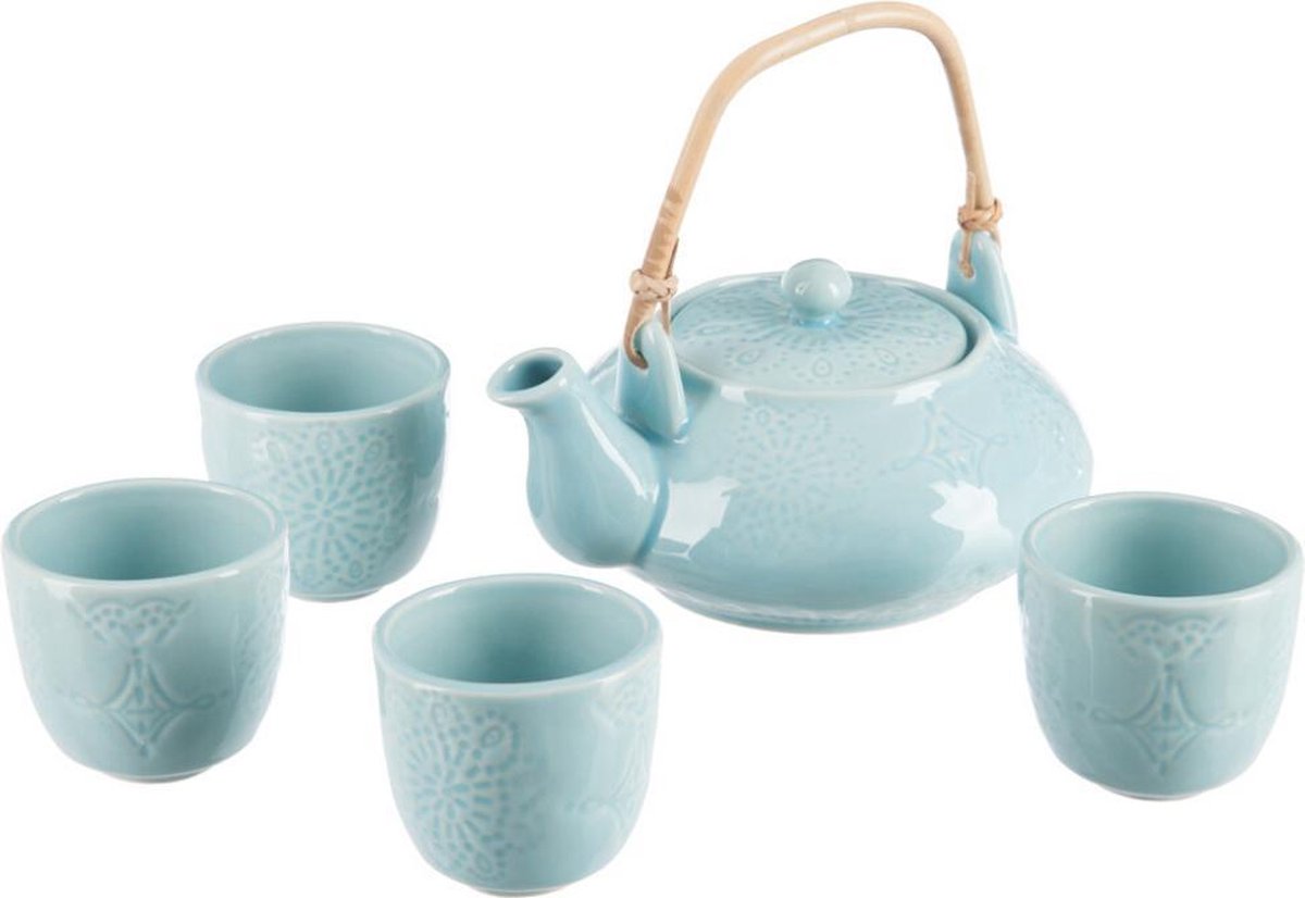 Dulaire Theepot Set Blauw Bamboe Handvat 0.6 L