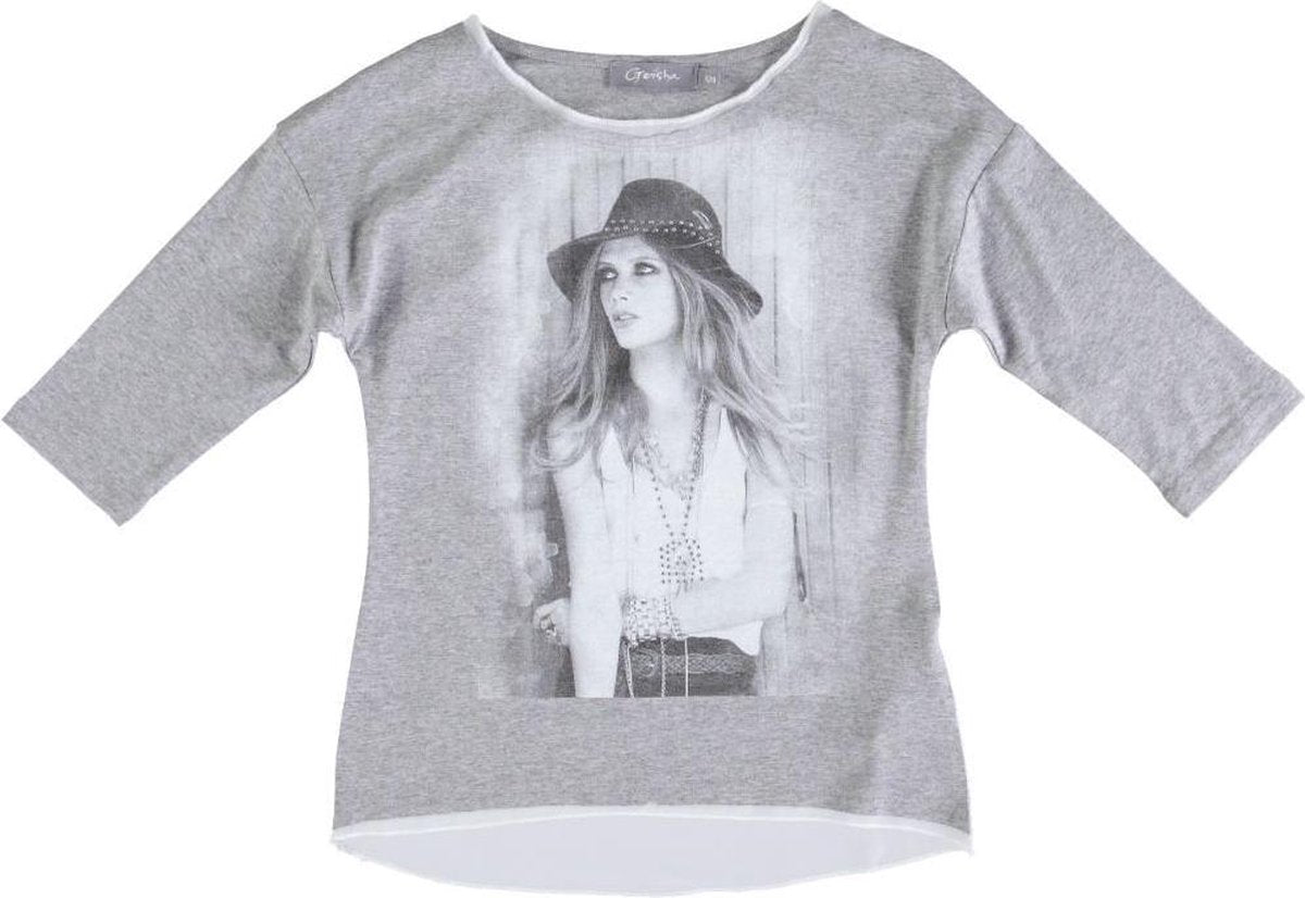 Geisha zacht grijs shirt 3/4 mouw materiaalmix meisje - maat 152