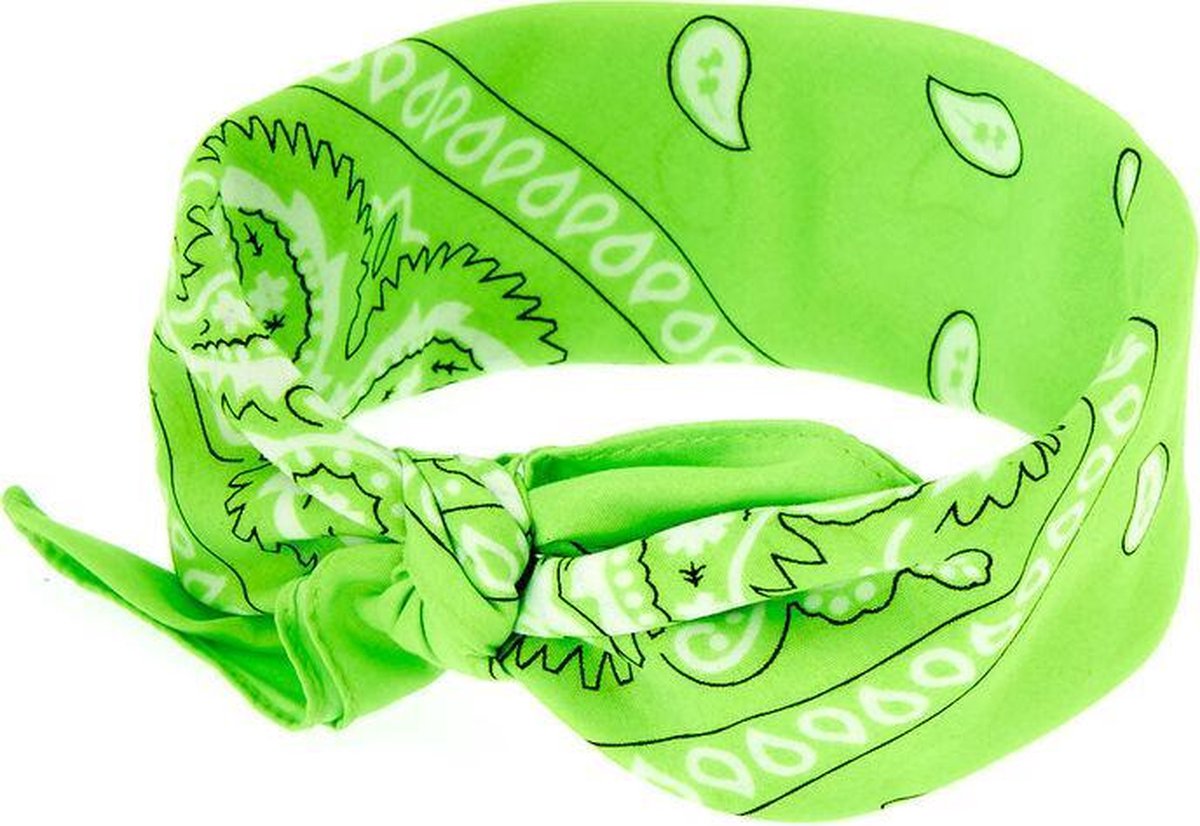 Bandana Paisley lime groen - Boeren zakdoek - 100% katoen - lime green - Cotton - zakdoek - hoofdband - sjaaltje - accessoire - carnaval