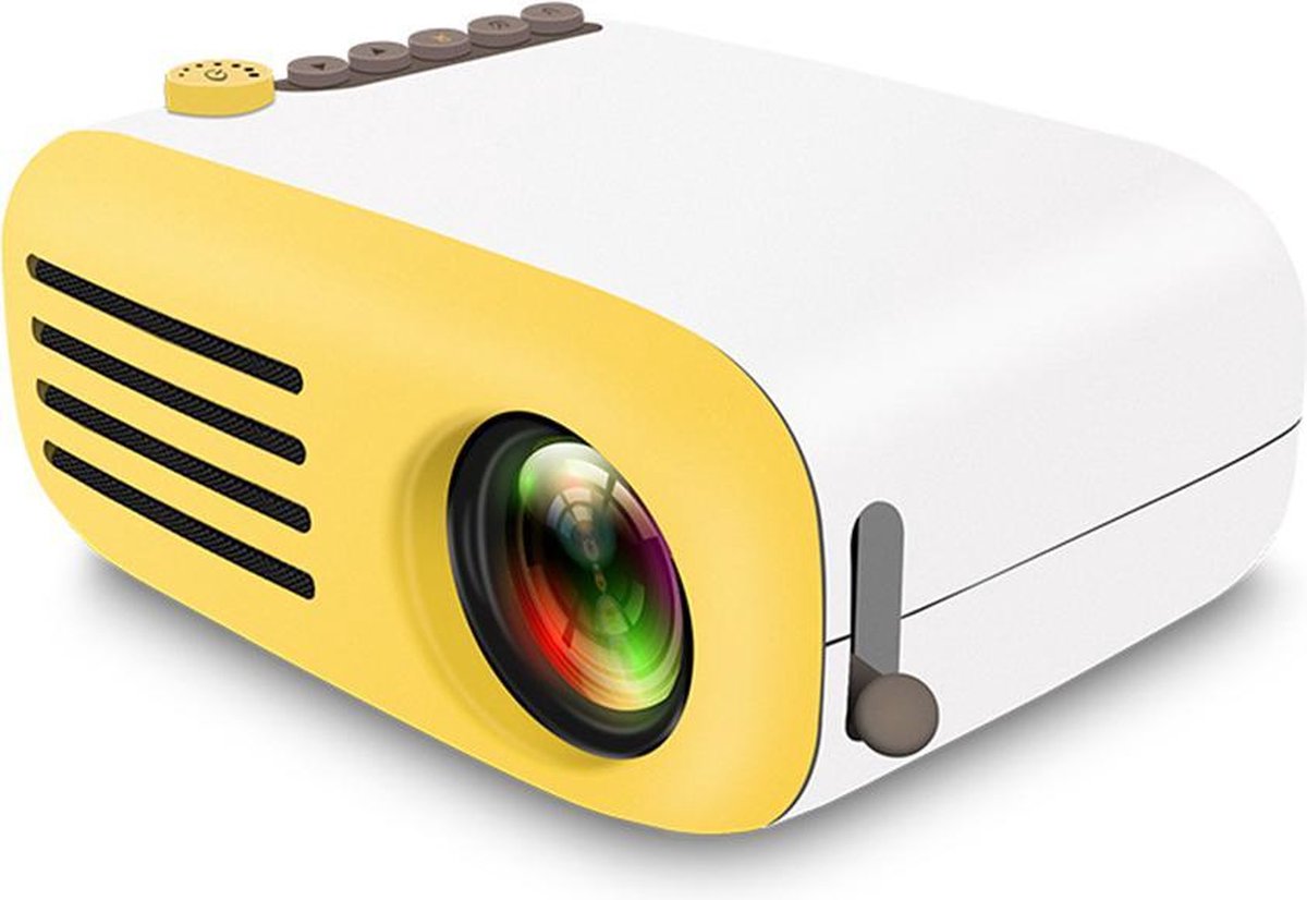 Miniprojector 1080P ondersteunt 600 lumen video beamer USB / TF-kaart / AV home theater kinderen draagbare video beamer met afstandsbediening / Geel