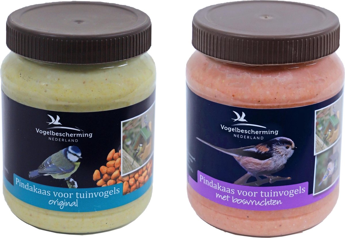 2x Potten buitenvogelvoer vogelpindakaas smaken mix 330 gram