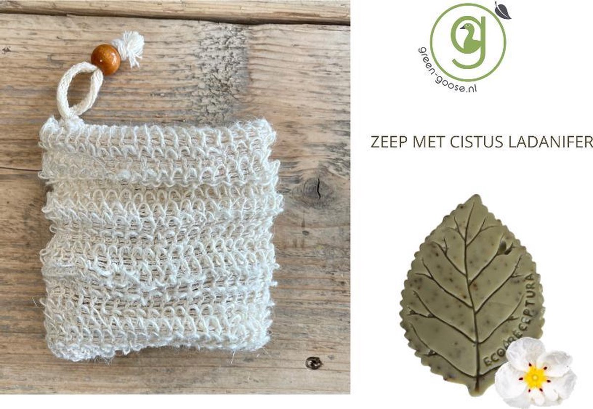 green-goose® Citrus Ladanifer Zeep met Hennepvezel Waszakje | Vegan Zeep | Biologisch Afbreekbaar | Plasticvrij | Zonder Chemicalien | Duurzame Zeep