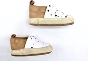Supercute Espadrilles leer bruin wit met zwarte sterretjes 0 - 6 maanden maat 16/18