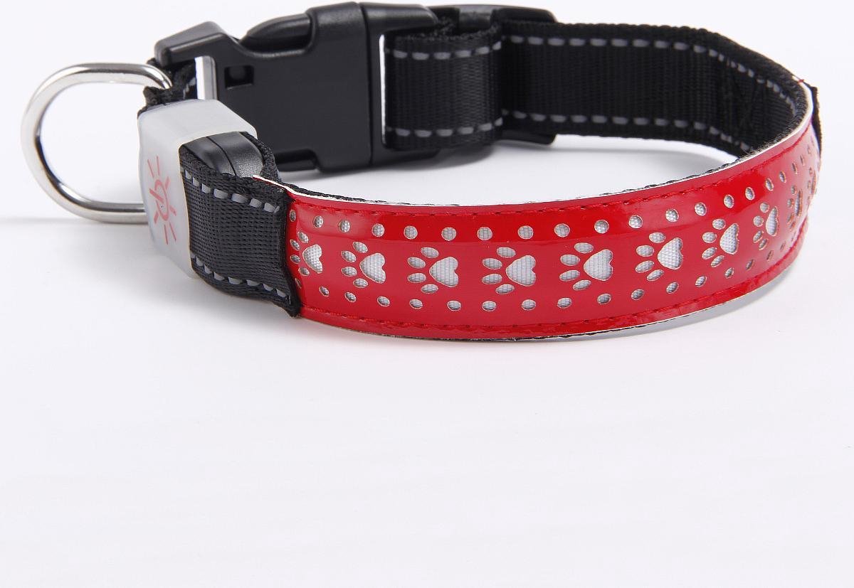 Hondenhalsband met licht -  Maat S - Rood met Pootjes