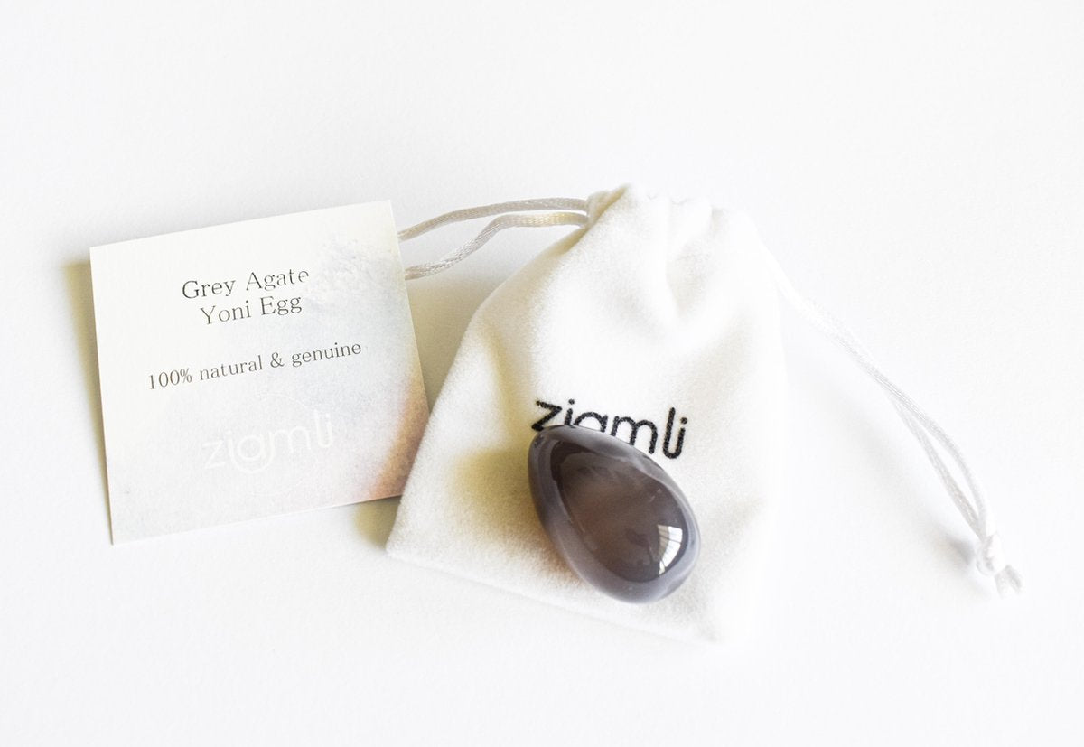 Ziamli yoni ei M (40*25 mm) - 100% agaat - Massage ei - Yoni egg grey agate - Drilled