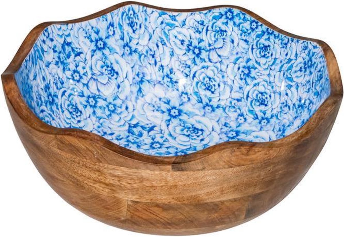 Stylepoint Houten kom blauw bloem Ø30X11CM