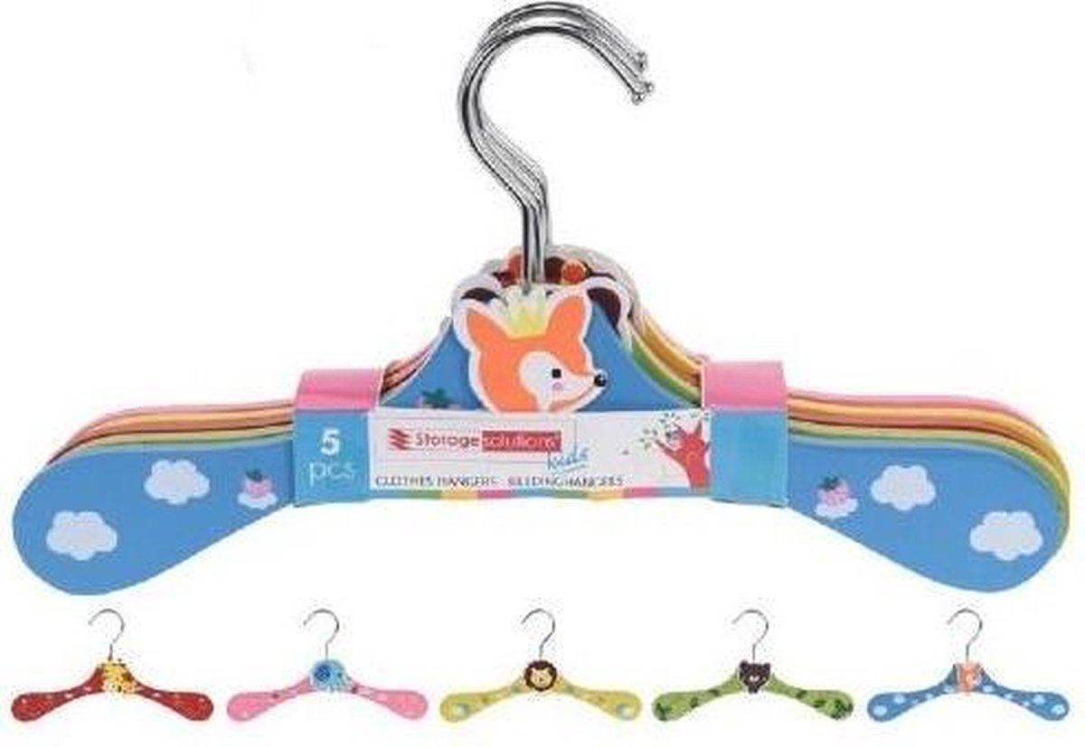 Relaxwonen - Kinderkledinghanger - Kledinghanger - Kinderen - Hout - Verschillende Kleuren - 5 Hangers - 28x16 cm