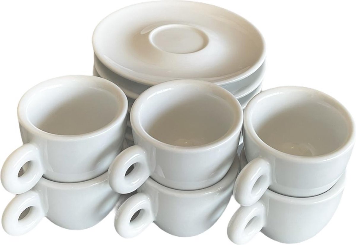 Espresso Kopjes - Espressokopjes - Espresso - Set van 6 - Porselein - Koffie Kopjes - 50ml - met Schotel