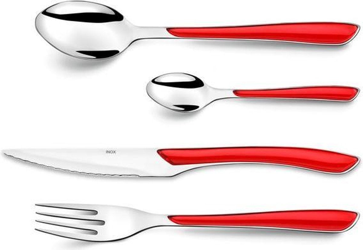 Amefa Eclat - Rood - Bestekset - RVS - (Set van 24) en Yourkitchen E-kookboek