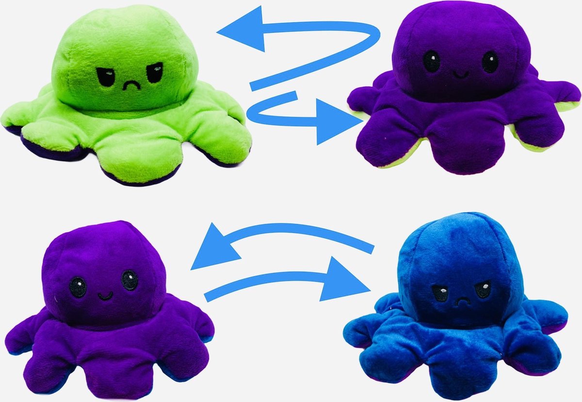 octopus knuffel mood 2 stuks  octopus mood octopus knuffel omkeerbaar