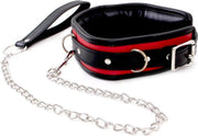Kiotos Leren zwart rode collar met metalen leiband