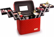 Confibel Make Up Koffer - Uitklapbaar - 5 Opbergbakken - met Spiegel - Rood