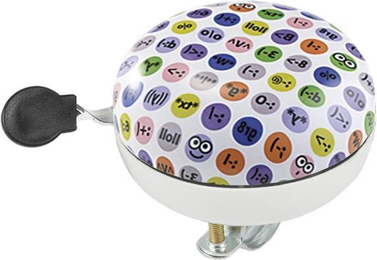 M-Wave Fietsbel 80mm | Ding-Dong geluid | Wit Emoticons