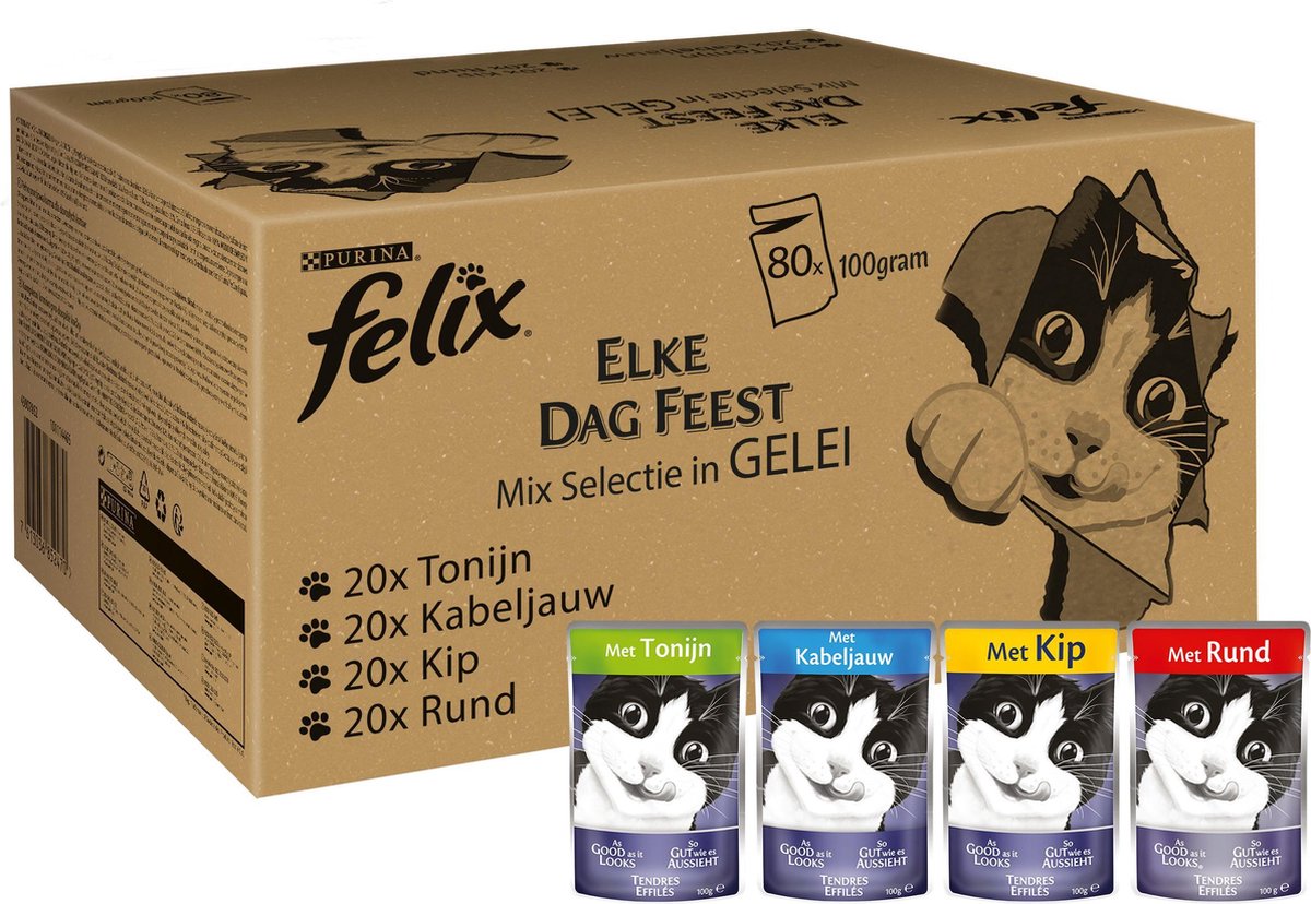 Felix Elke Dag Feest Mix Selectie in Gelei - Kattenvoer - 80 x 85g