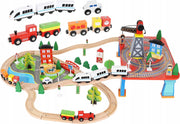 XXL Elektrische Houten Treinbaan Set - Set Met Elektrische Trein Met Locomotief - Speelgoedtrein Spoorbaan Rails - Spoorweg Treinset Electrisch - Treinset - 88-Delig - 330 Centimeter