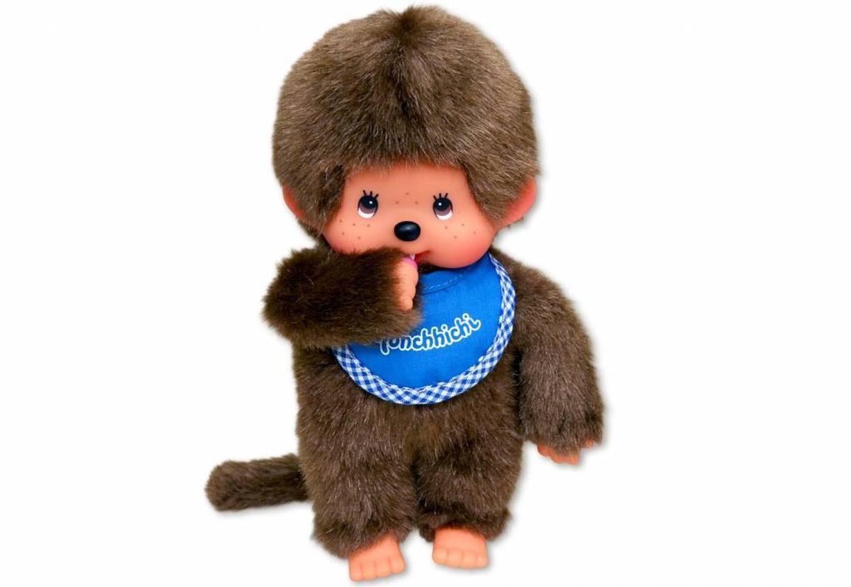 Monchhichi knuffelpop Jongen met slab Blauw - 20 cm
