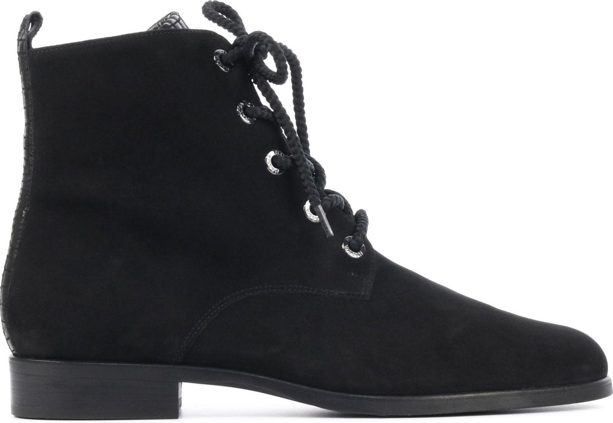 Hassia Vrouwen Suède Crocoprint Veterboots / Laarzen / Damesschoenen 306242 - Zwart - maat 38.5