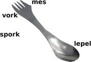 Allesvoordeliger Spork- Roestvrijstaal- Campingbestek- Lepel-Vork-Mes - 3 stuks