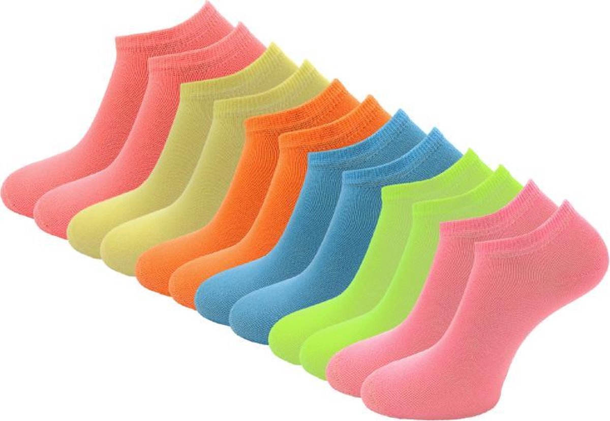 12 paar Sneakersokken - SQOTTON - Naadloos - Neon - Maat 35-38