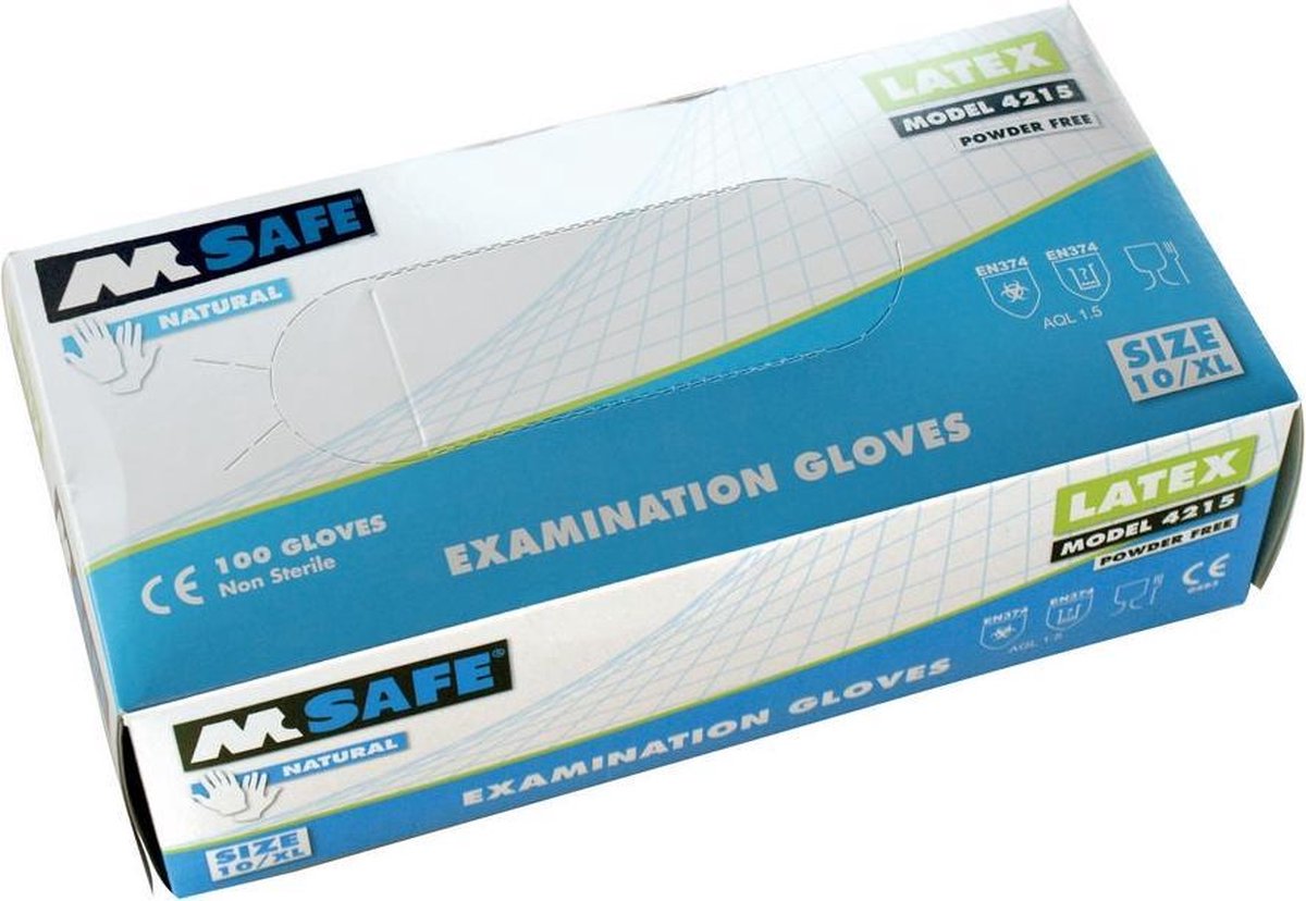 M-Safe latex onderzoekshandschoenen 4215 naturel - Maat L - 100 stuks