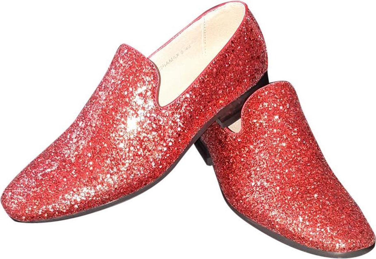 Heren - glitter schoen - disco schoen - party shoe - De Toppers - feest - kerstmis - carnaval - glitter and glamour - rood - 46