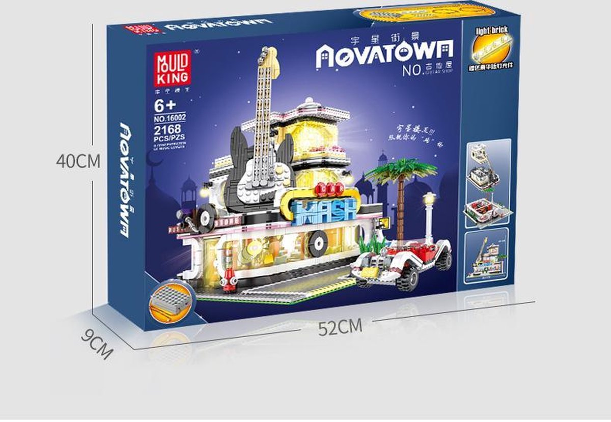 Mould King 16002 Novatown - Guitar Shop With LED Light - 2168 onderdelen - Lego Compatibel - Bouwdoos
