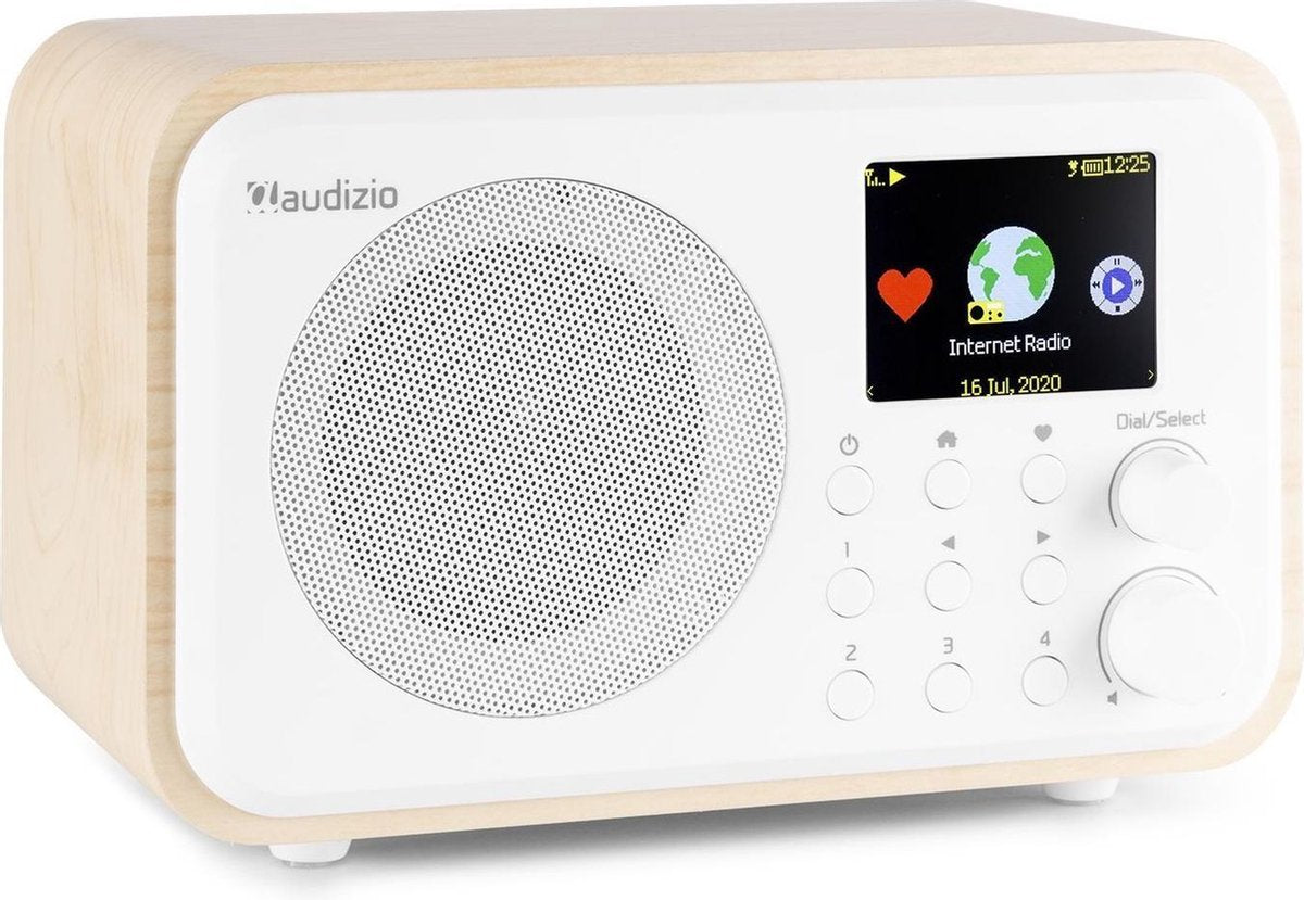Internet radio met wifi en Bluetooth - Audizio Venice retro radio met wekkerradio en accu - Wit