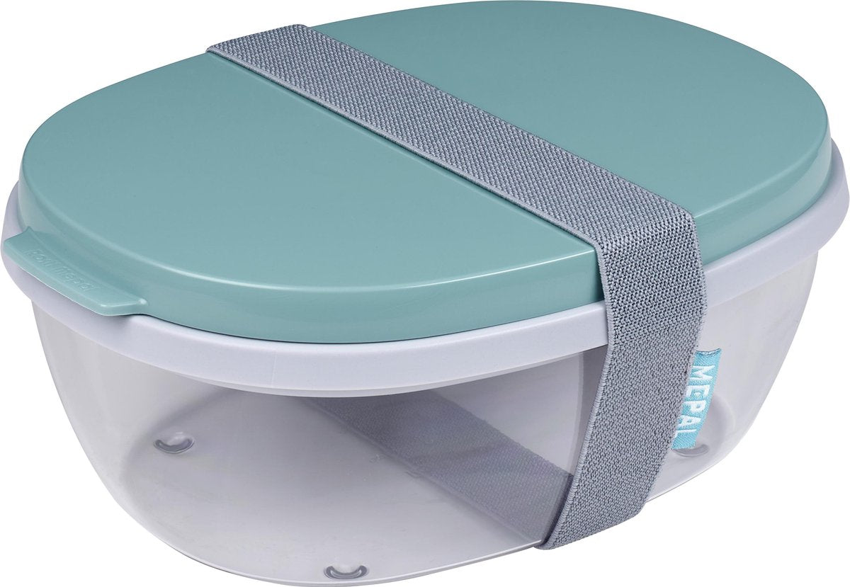 Mepal Saladbox Ellipse – Lunchbox voor volwassenen en saladebox to go – Nordic green – Groot genoeg voor een maaltijdsalade