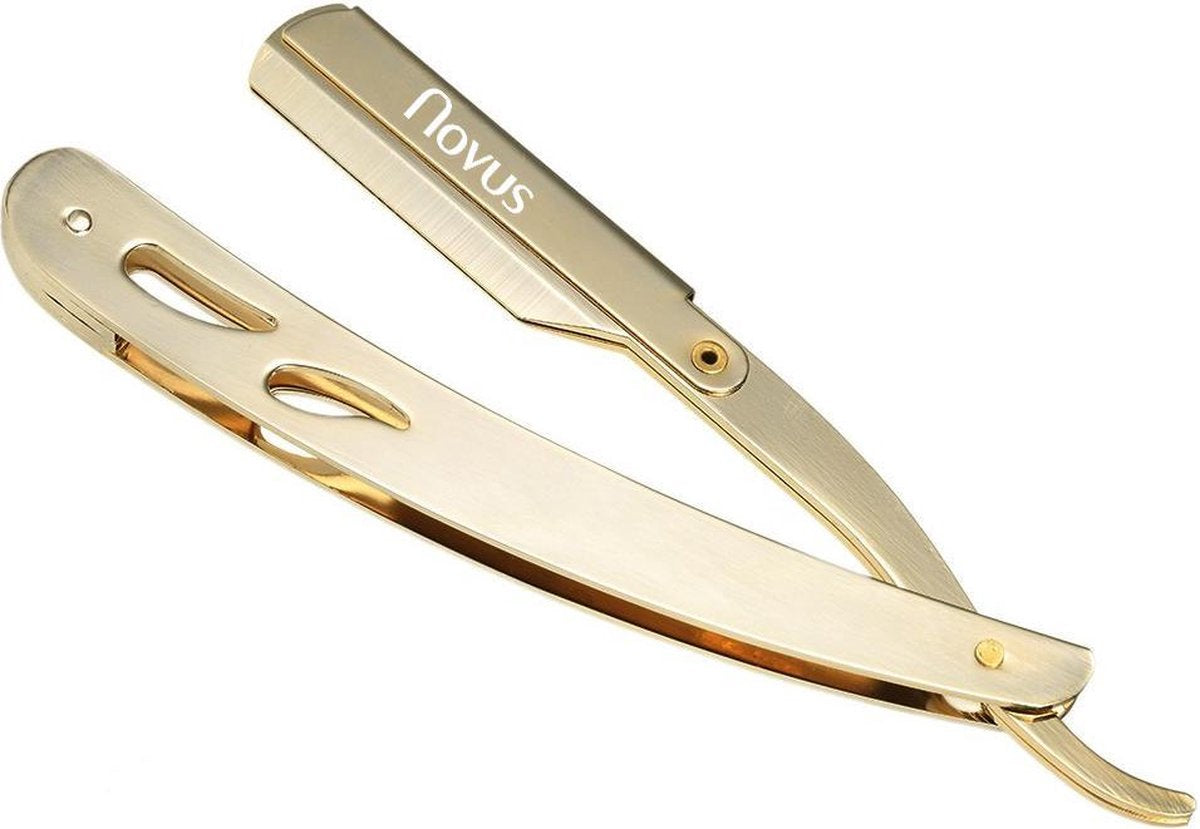 Barber Scheermes Inclusief 10 vervangbare mesjes - Klassiek Open Scheermes - Shavette - Barbiersmes - Goud
