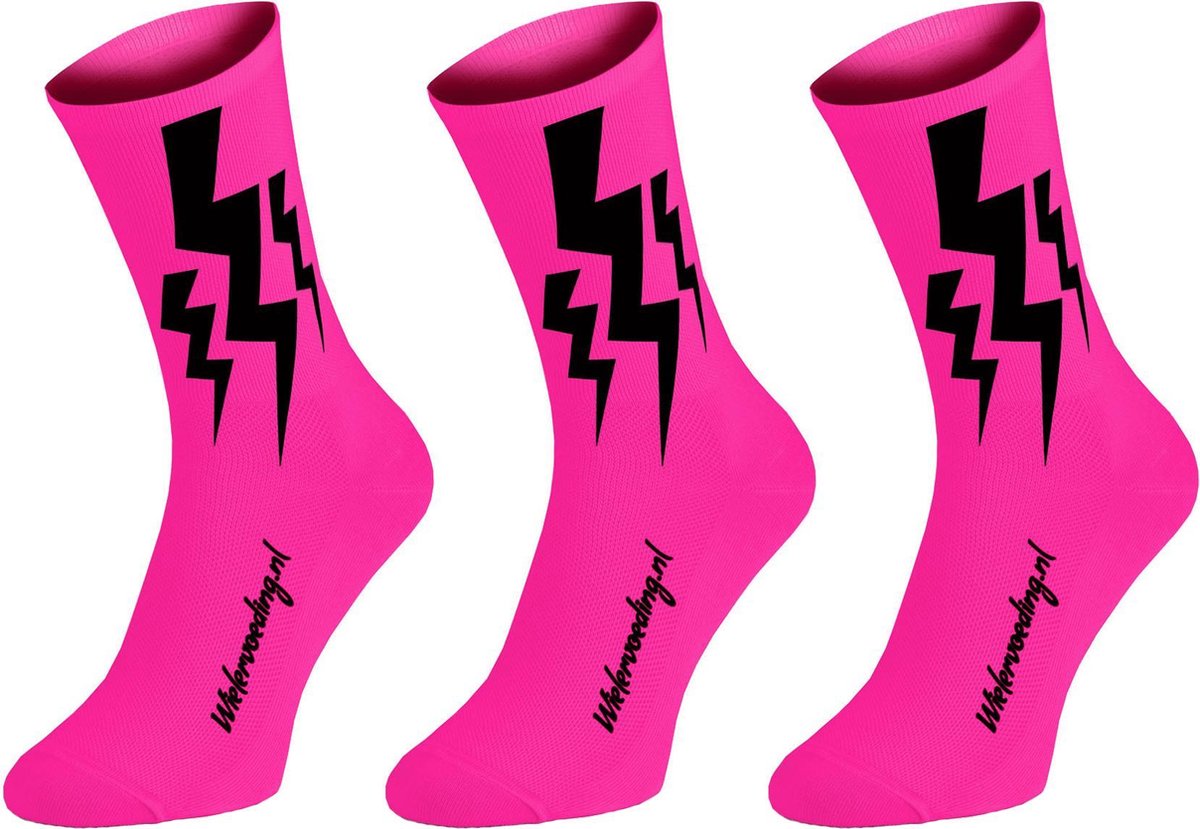 Winaar Lightning Fietsokken Fluo Roze Maat M (42-44) - 3 Paar