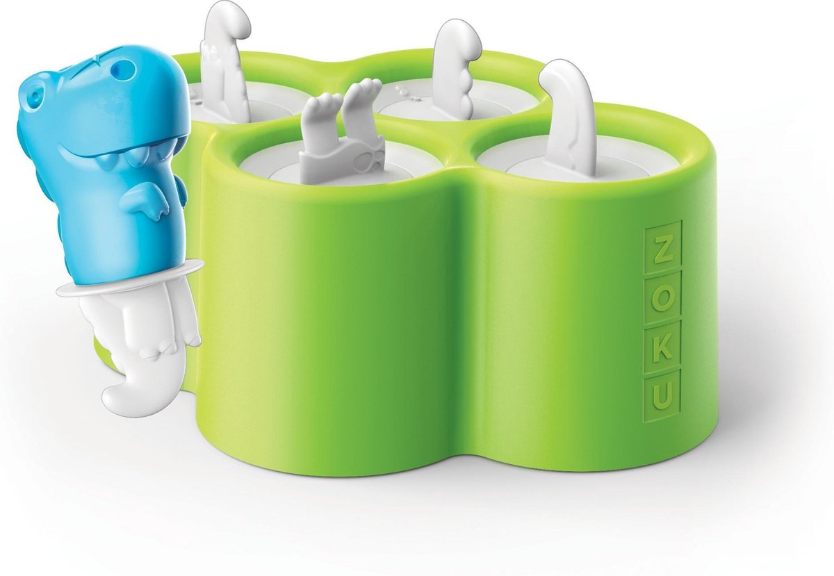 Zoku - IJsjesmaker - IJslollie maker - IJsvormpjes - Maak Je Eigen IJsjes - Dino Pops - Set van 4 stuks