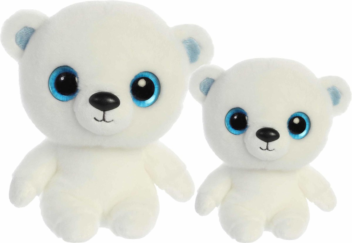 IJsbeertjes knuffels setje van 2x stuks - 15 en 20 cm - Pluche knuffel ijsbeer ouder en kindje
