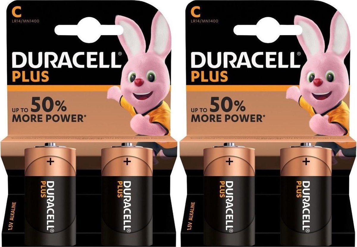 Set van 4x Duracell C Plus batterijen 1.5 V - alkaline - LR14 MN1400 - Batterijen pack
