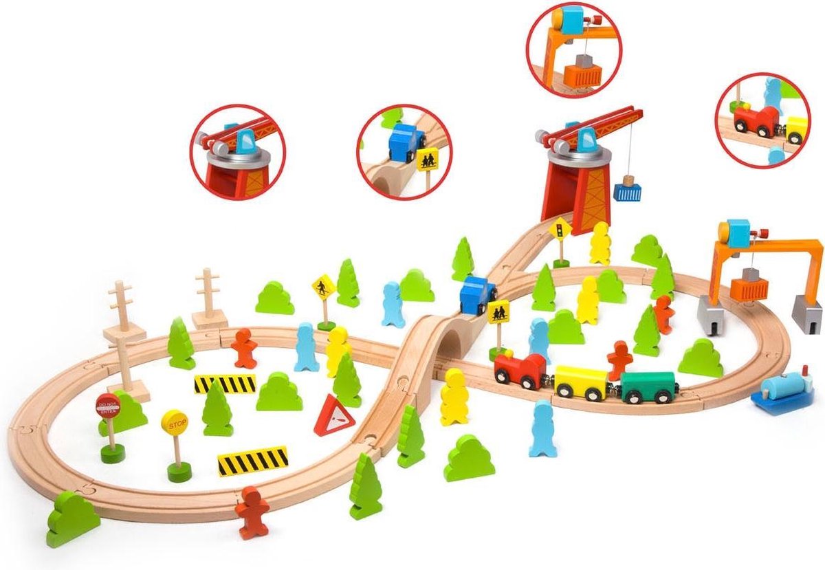 Classic World Trein Set - 75 Stukken - Hout