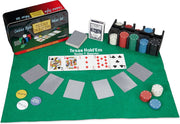 relaxdays pokerset - pokerspel - tafelkleed - starter set - 2 kaartspellen - 200 chips