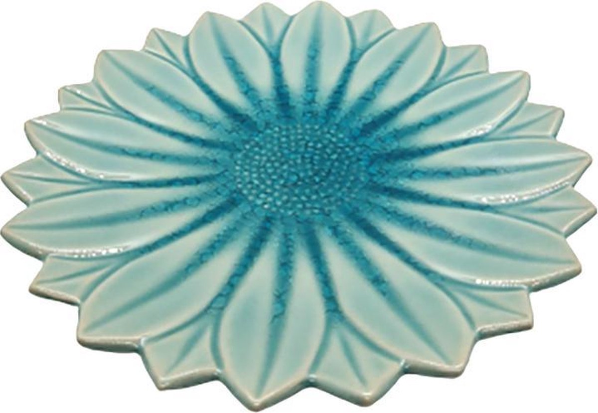 Bord - Presenteerschaal - Presenteerblad - Bloemvormige schaal - Handgemaakt en geschilderd - Turquoise - 27 cm ( 2 stuks)