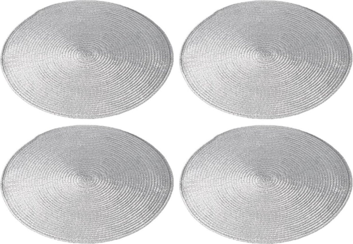 4x stuks ronde placemats zilver polypropeen 38 cm - Placemats/onderleggers - Tafeldecoratie
