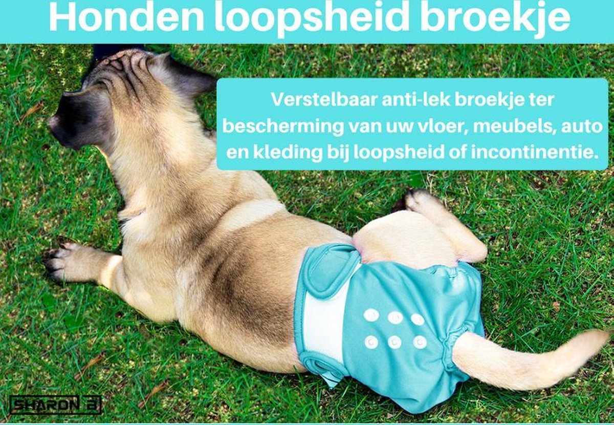 Loopsheidbroekje hond - blauw - maat M - voor middelgrote honden - herbruikbaar - hondenbroekje - hondenluier - loopsheid - ongesteldheid - voorkomt ongewenste zwangerschappen bij teefjes - milieuvriendelijk - verantwoord - perfecte pasvorm