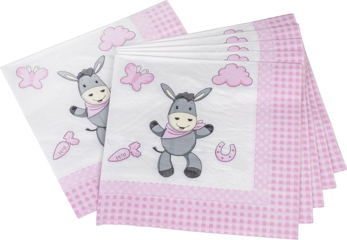Tib Servetten Donkey Meisjes 33 X 33 Cm Papier Roze 20 Stuks