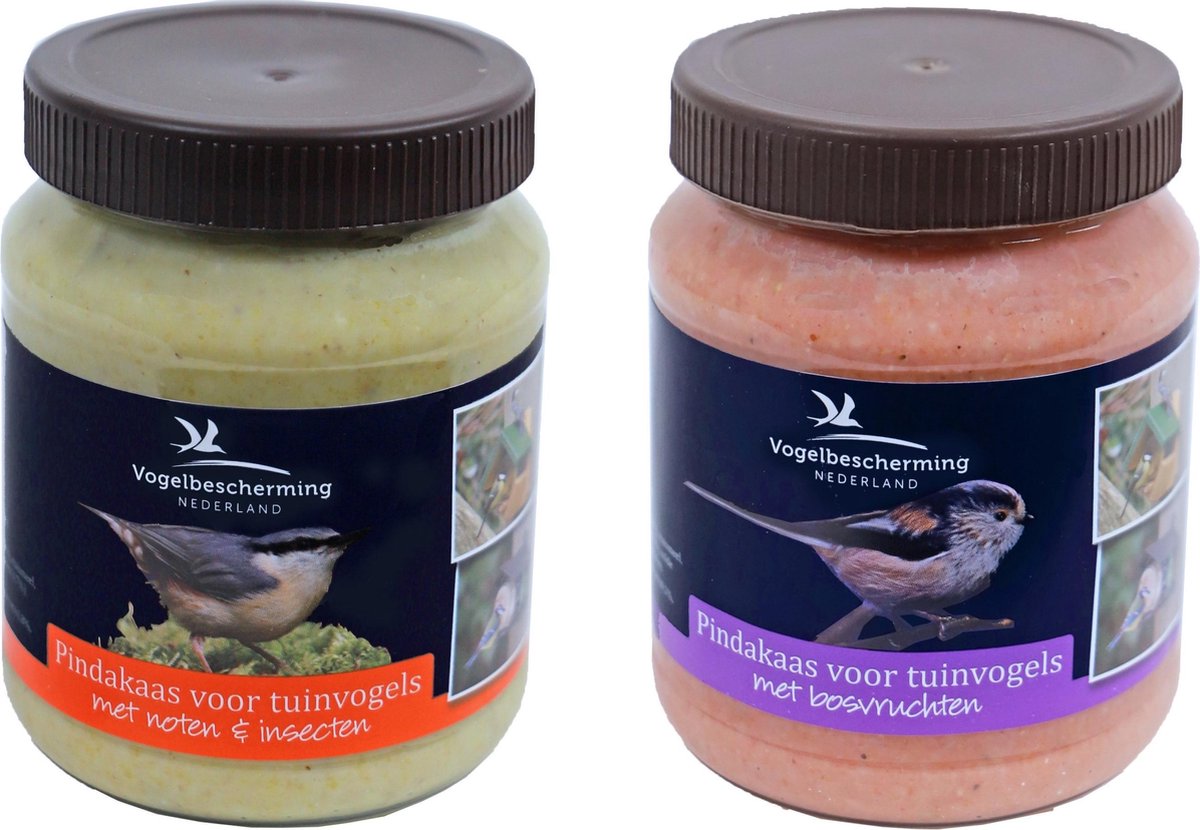 2x Potten buitenvogelvoer vogelpindakaas smaken mix 330 gram