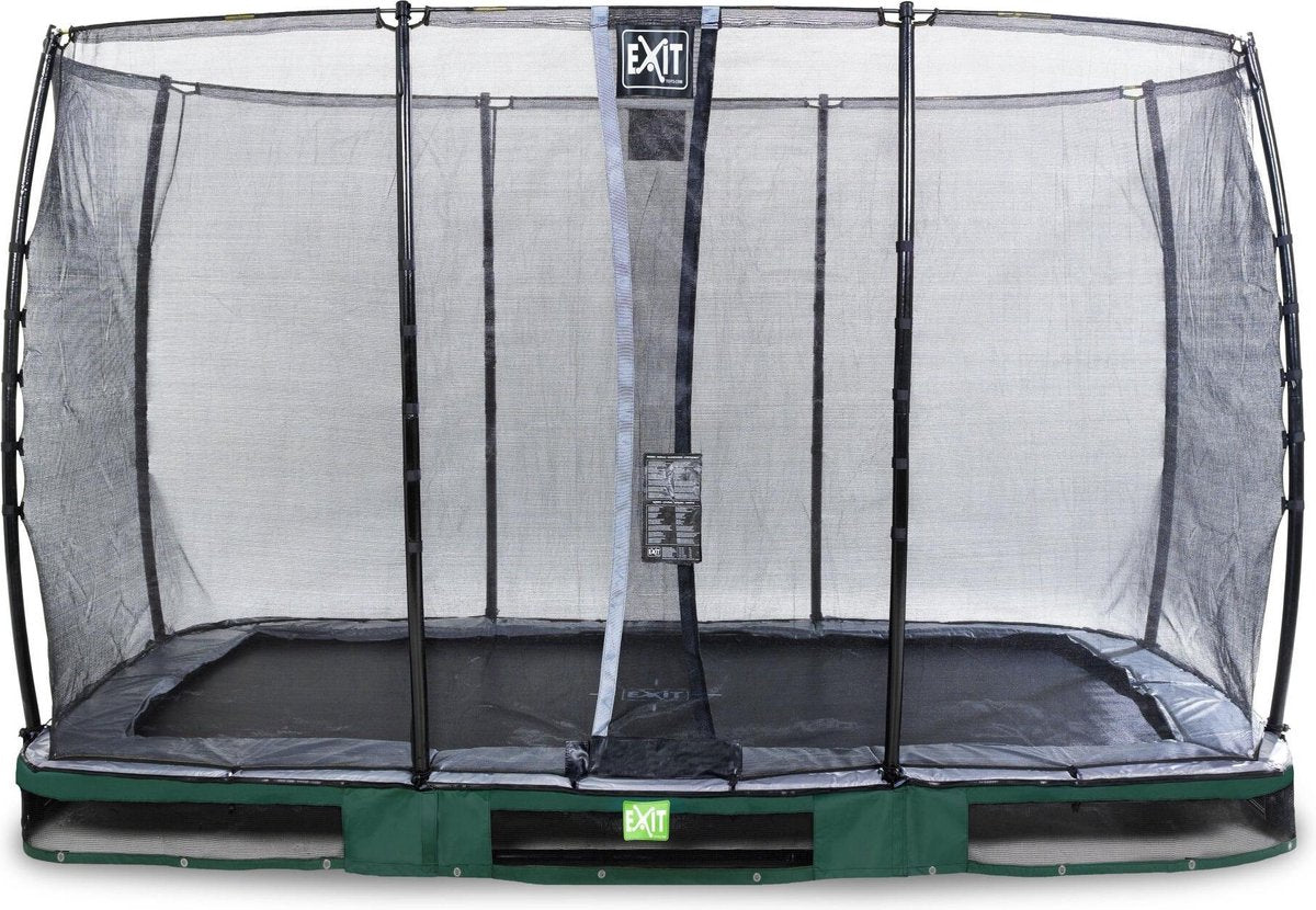 Trampoline EXIT Elegant inground - 244x427cm met Economy veiligheidsnet - groen