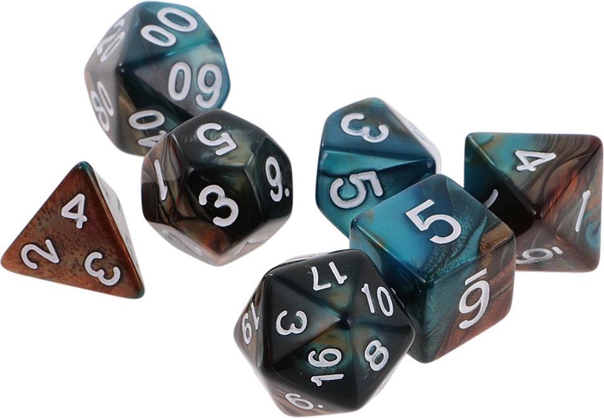 D&D dice set - DnD dobbelstenen set Oranje met Blauw - Dungeons and Dragons dobbelstenen