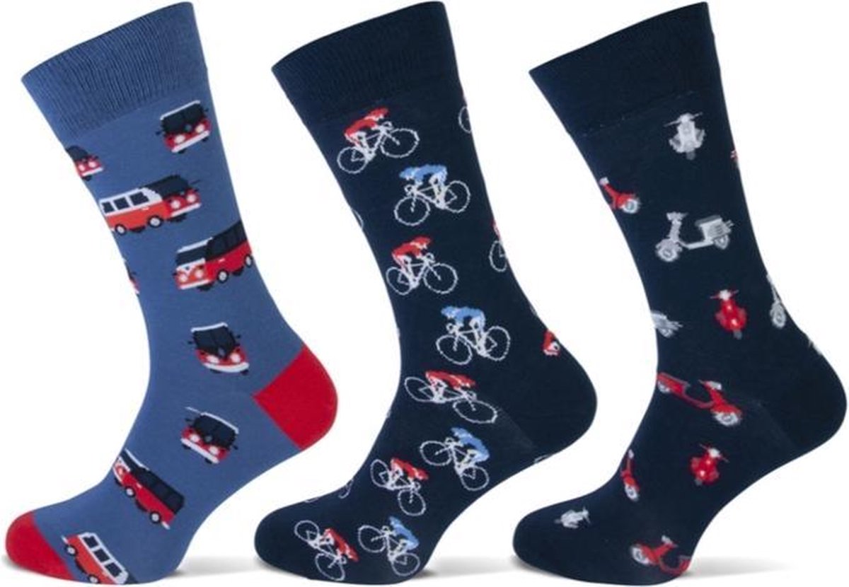 Teckel Heren Cars and Bikes sokken 3-Pack Maat 40/46