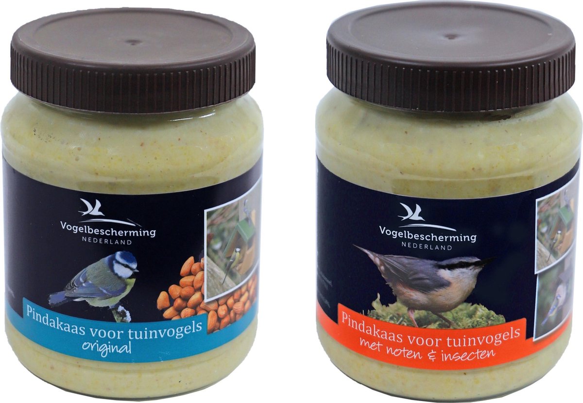 2x Potten buitenvogelvoer vogelpindakaas smaken mix 330 gram