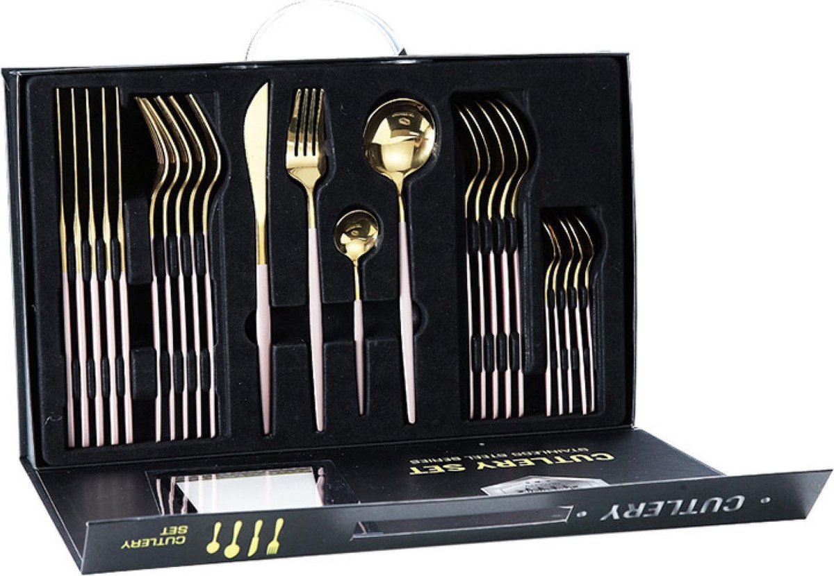 24 Delige Bestek Set in Luxe Doos – 6 personen - Rosé/Goud