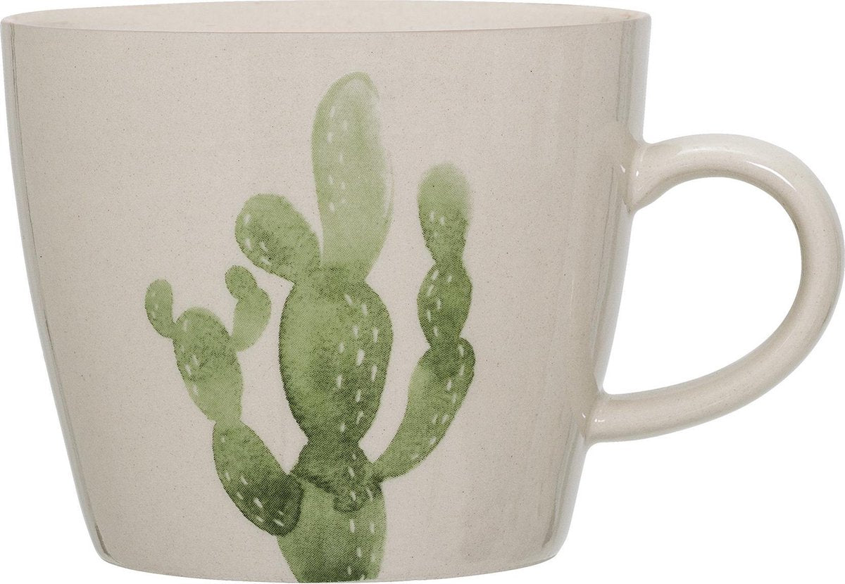 Bloomingville - Mok  - beige met cactus print H 8 cm x D 9