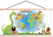 Wereldkaart Kinderen - Dinosaurus - Vulkaan - 60x30 cm - Schoolplaat
