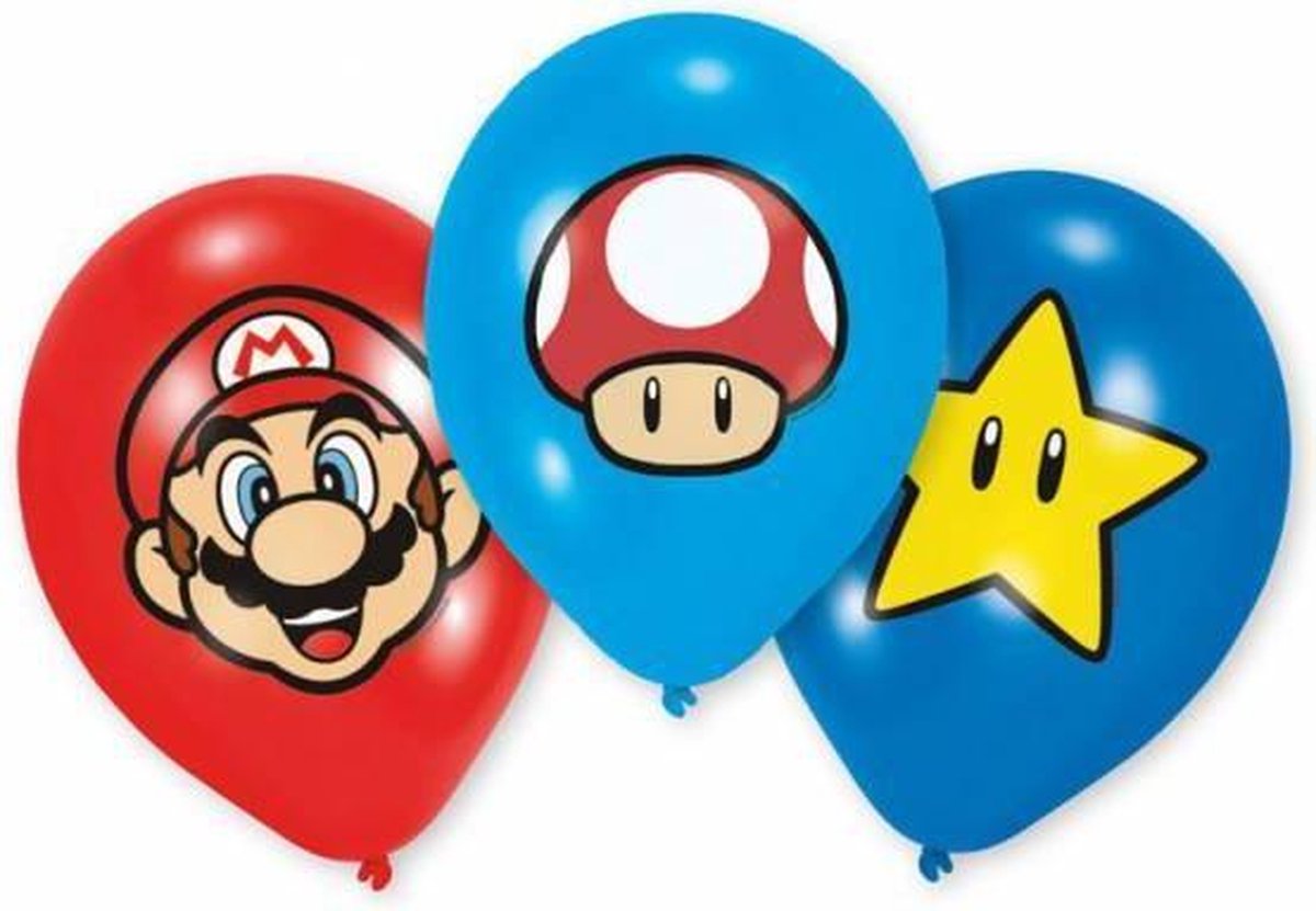 Super Mario Ballonnen Versiering 28cm 6 stuks