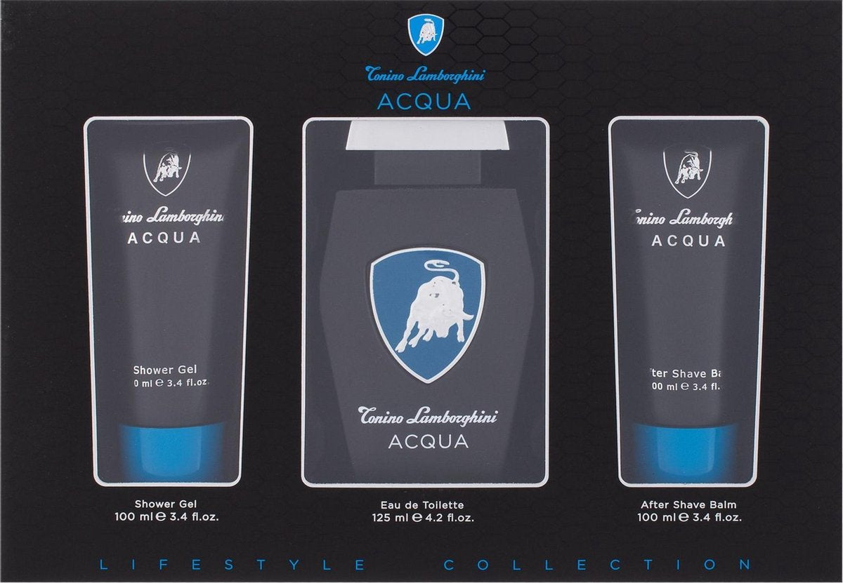 Lamborghini Acqua EDT 125 ML + Douchegel 100 ML + After shave Baslem 100 ML