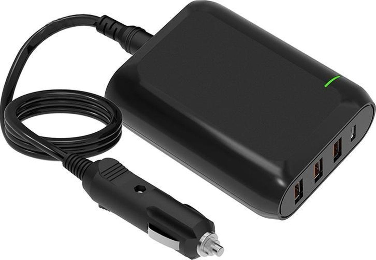 Auto 12 - 24 Volt omvormer | 119 Watt  autolader | 1* USB-C poort 65 Watt / 3* USB-A poort 18 Watt | Laptop / Tablet / Telefoonlader